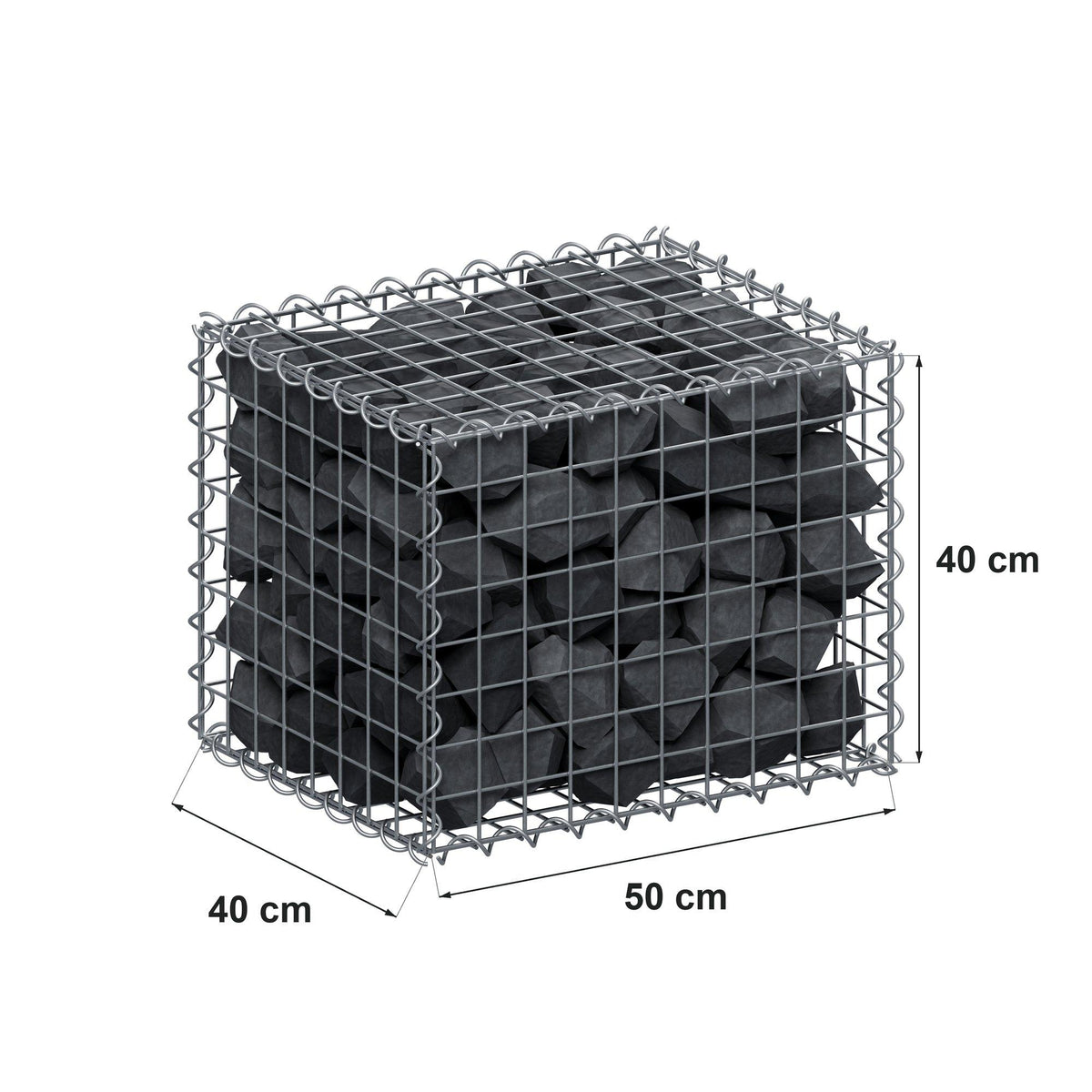 Schanskorf 50 cm x 40 cm x 40 cm (L x H x D), maaswijdte 5 cm x 5 cm, spiraalvormig