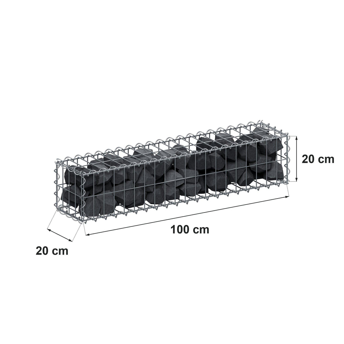 Gabione 100 cm x 20 cm x 20 cm (L x H x T), Maschenweite 5 cm x 10 cm, Spirale