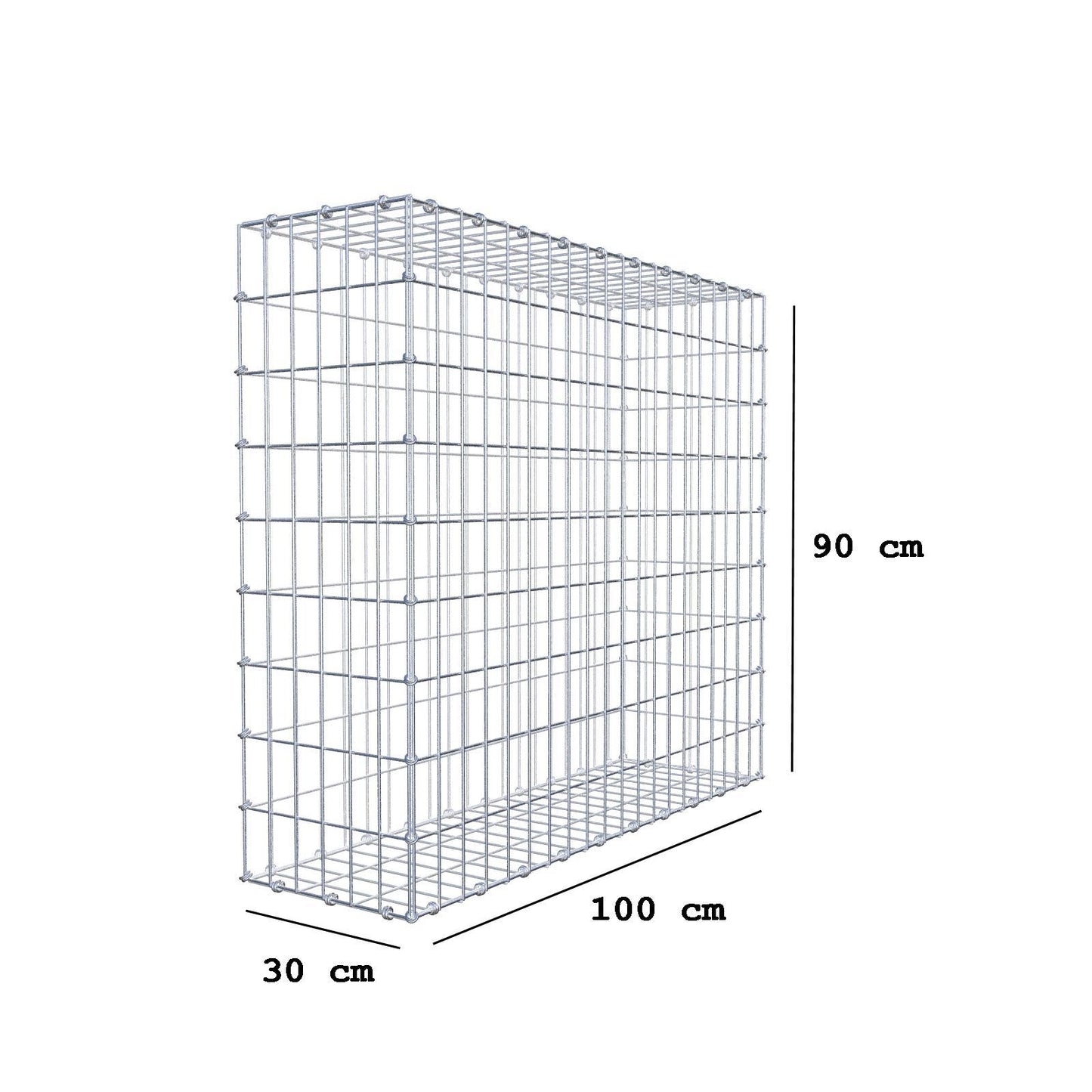 Gabion 100 cm x 90 cm x 30 cm (L x H x D), maskstorlek 5 x 10 cm, spiralring