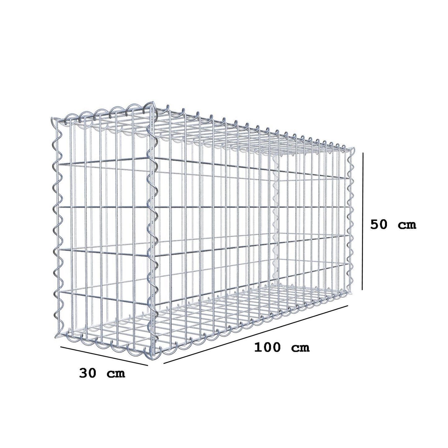 Økonomisæt 3x Gabion 100 cm x 50 cm x 30 cm (L x H x D), maskestørrelse 5 cm x 10 cm, spiral