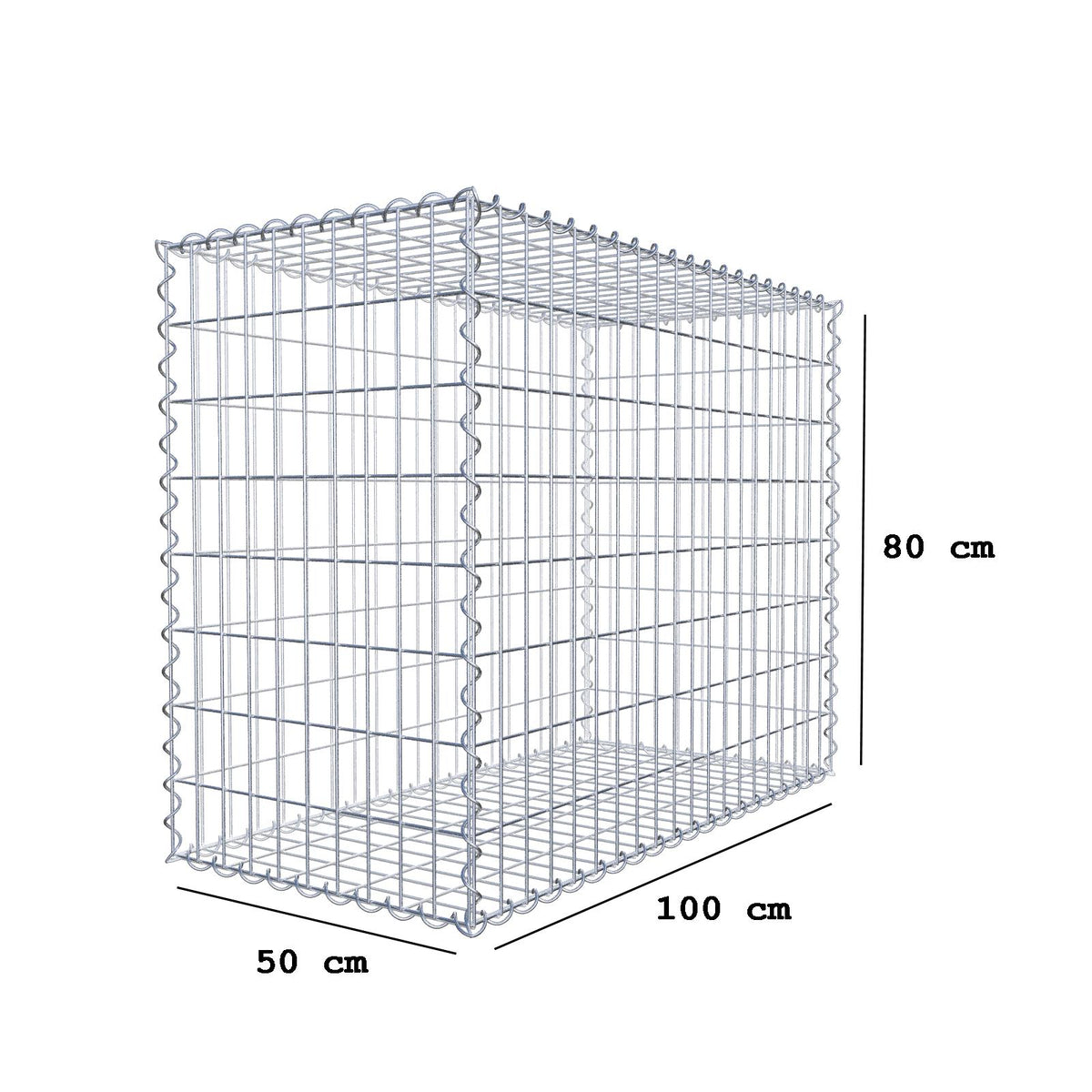 Gabion 100 cm x 80 cm x 50 cm (L x H x D), maskestørrelse 5 cm x 10 cm, spiral