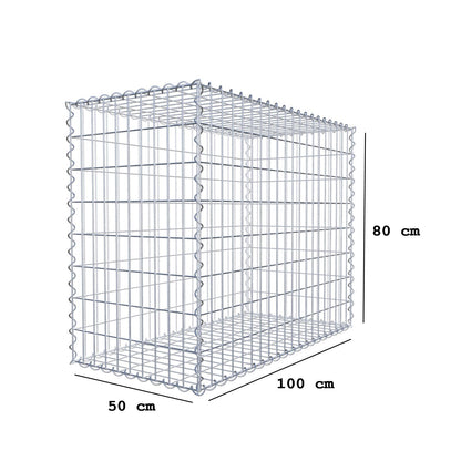 Gabion 100 cm x 80 cm x 50 cm (L x H x D), maskestørrelse 5 cm x 10 cm, spiral
