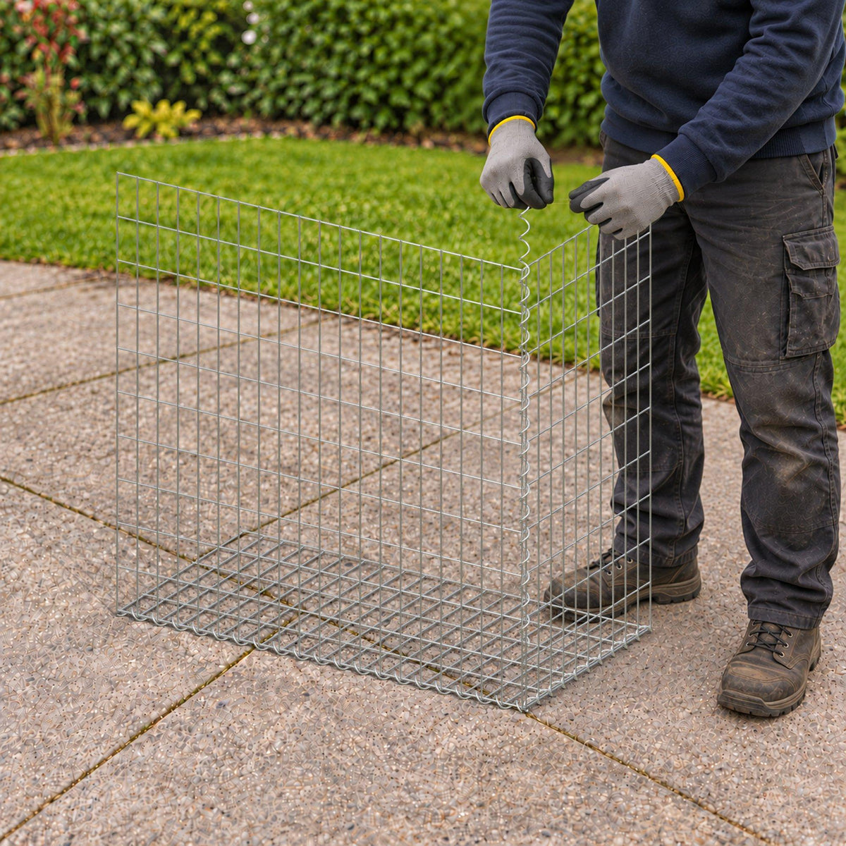 Gabion 100 cm x 100 cm x 50 cm (L x H x D), maskestørrelse 5 cm x 10 cm, spiral