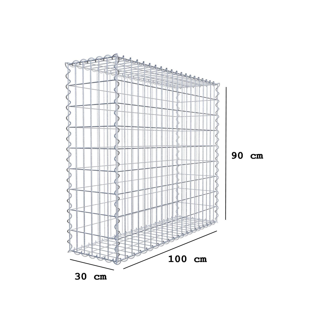 Gabione 100 cm x 90 cm x 30 cm (L x H x T), Maschenweite 5 cm x 10 cm, Spirale