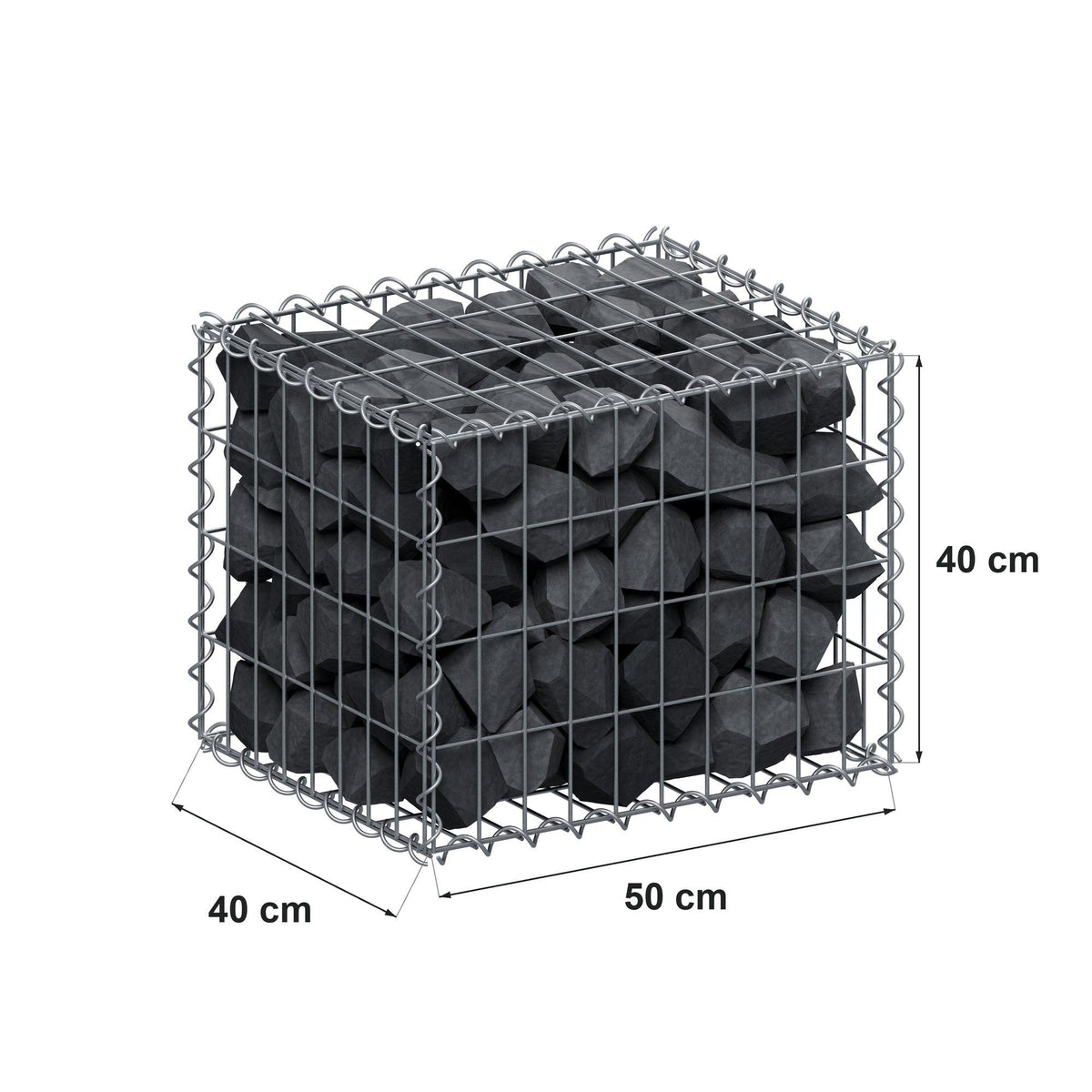 Gabion 50 cm x 40 cm x 40 cm (L x H x D), mesh size 5 cm x 10 cm, spiral