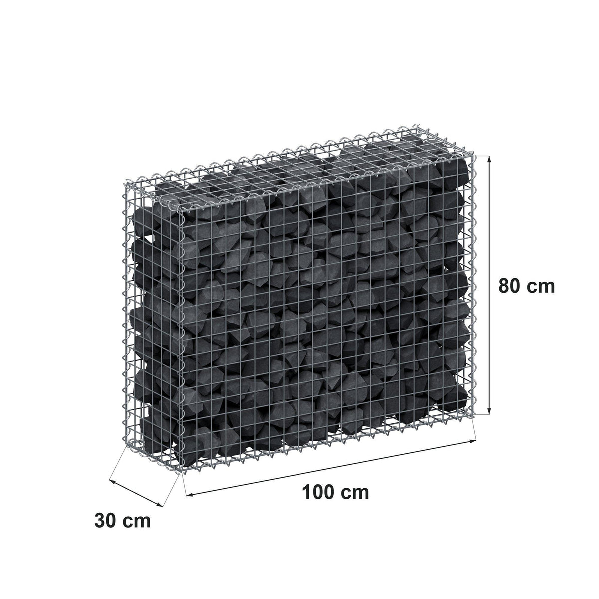 Gabion 100 cm x 80 cm x 30 cm (L x H x D), maskestørrelse 5 cm x 5 cm, spiral