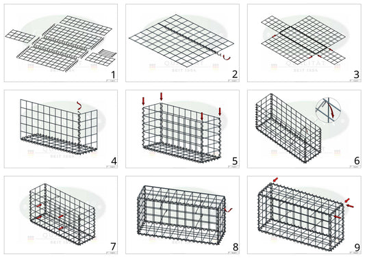 Schanskorf 100 cm x 50 cm x 50 cm (L x H x D), maaswijdte 10 cm x 10 cm, spiraalvormig