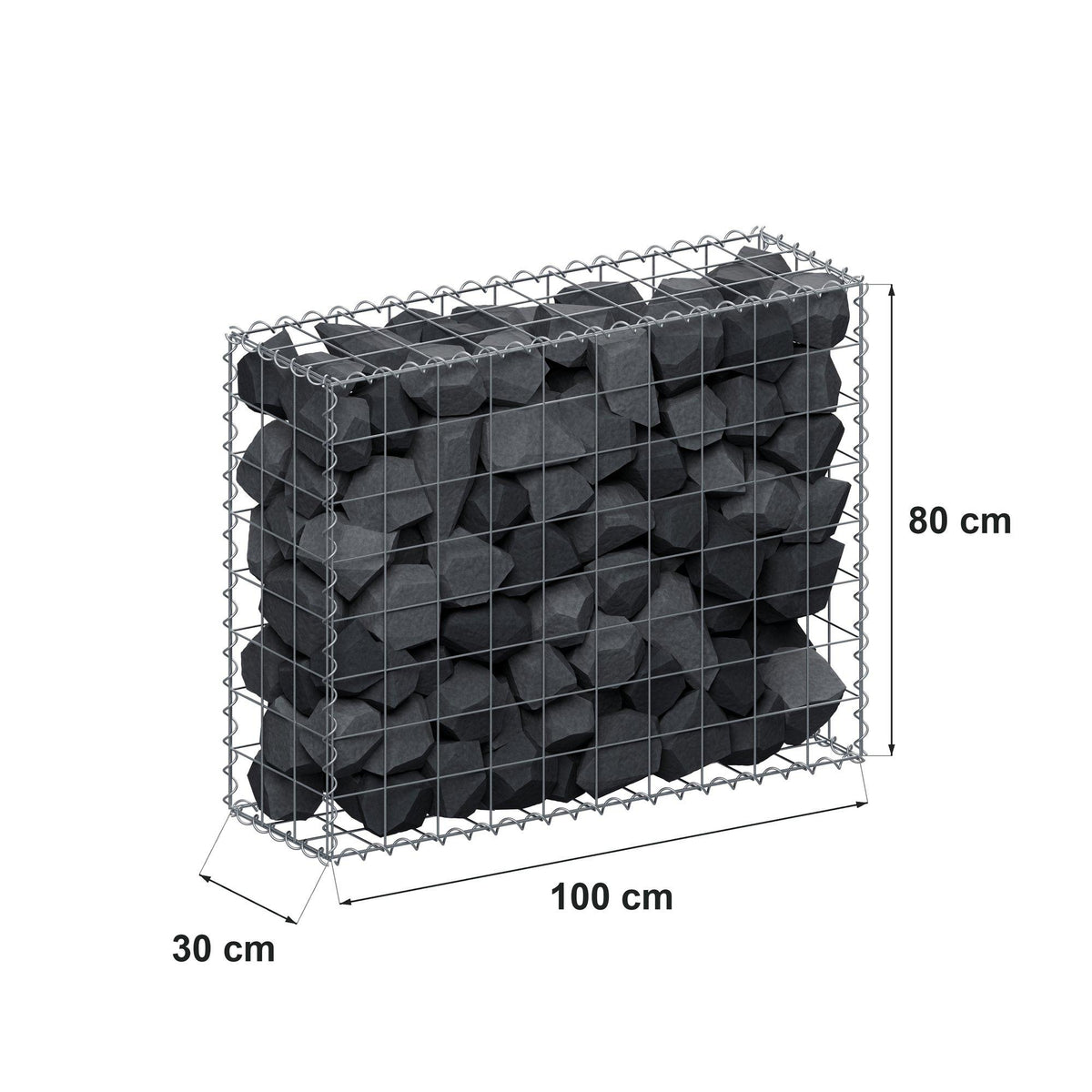 Gabion 100 cm x 80 cm x 30 cm (L x H x D), maskestørrelse 10 cm x 10 cm, spiral