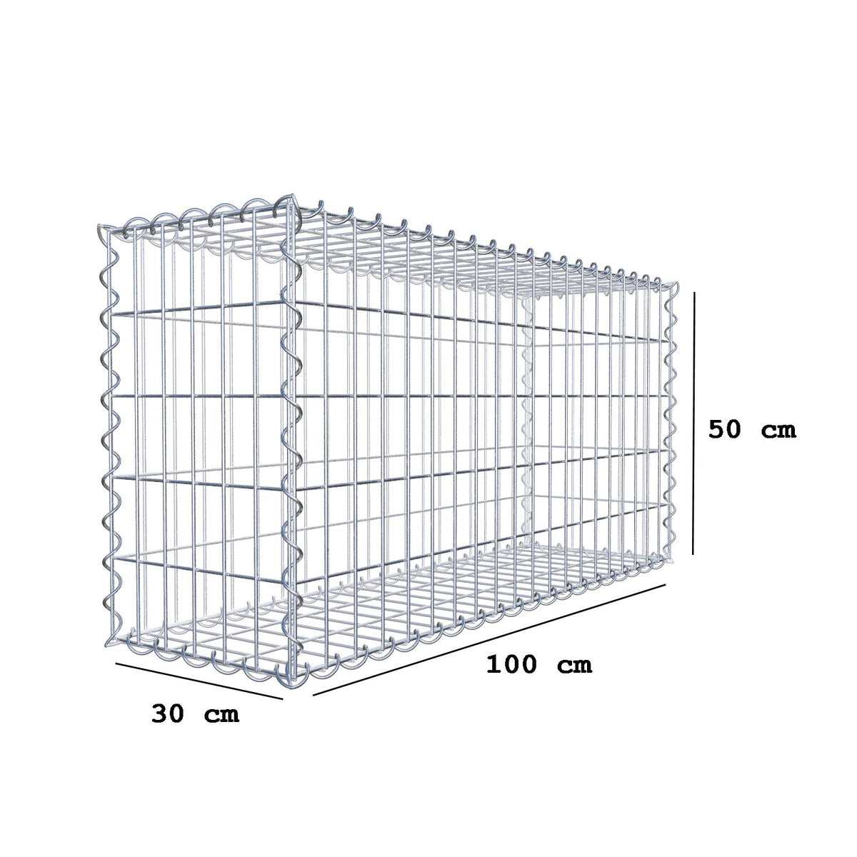 Gabione 100 cm x 50 cm x 30 cm (L x H x T), Maschenweite 5 cm x 10 cm, Spirale