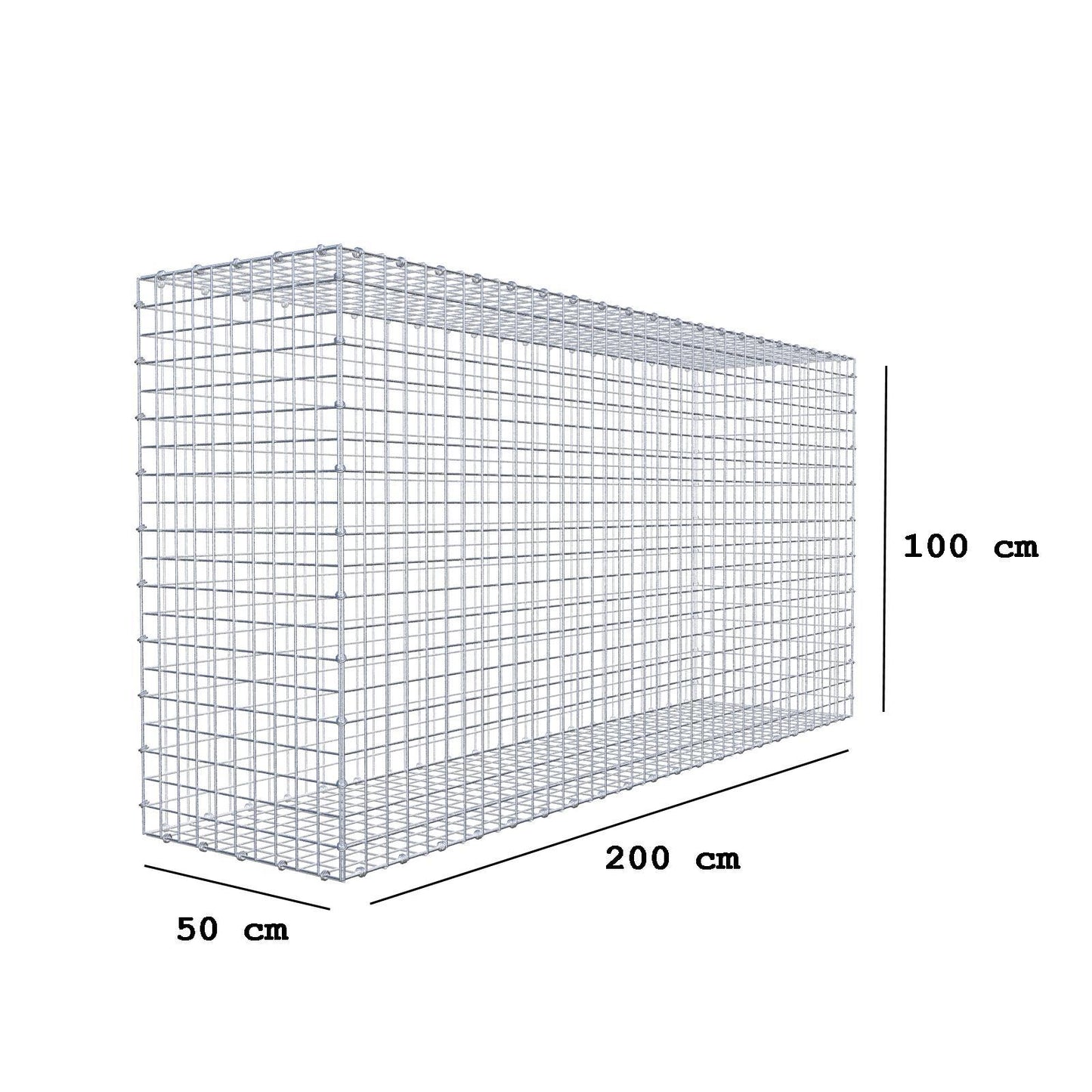 Gabion 200 cm x 100 cm x 50 cm (L x H x D), maskestørrelse 5 x 5 cm, spiralring