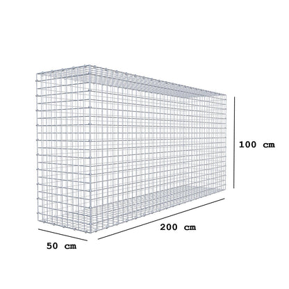 Gabion 200 cm x 100 cm x 50 cm (L x H x D), maskestørrelse 5 x 5 cm, spiralring