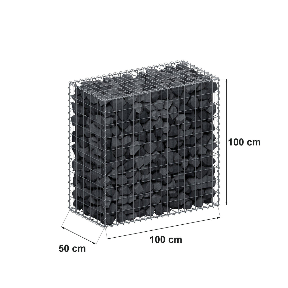 Gabion 100 cm x 100 cm x 50 cm (L x H x D), maskestørrelse 5 cm x 10 cm, spiral