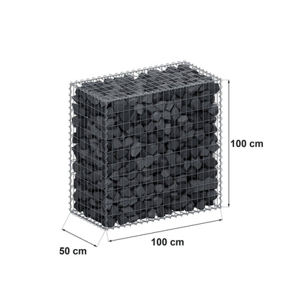 Gabion 100 cm x 100 cm x 50 cm (L x H x D), maskestørrelse 5 cm x 10 cm, spiral