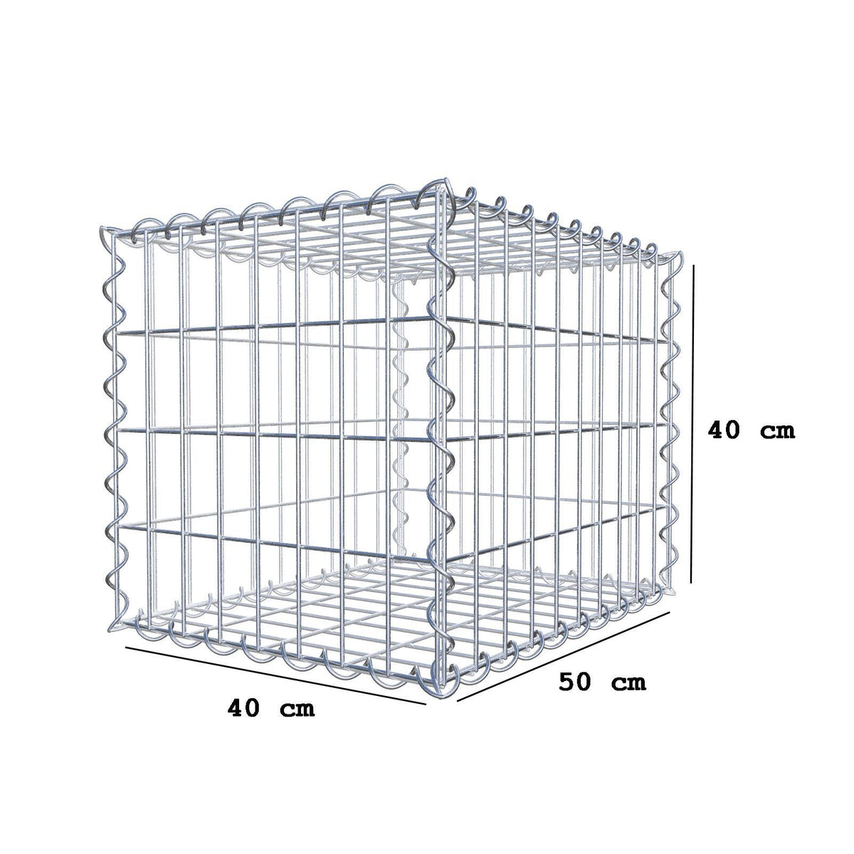 Gabion 50 cm x 40 cm x 40 cm (L x H x D), mesh size 5 cm x 10 cm, spiral