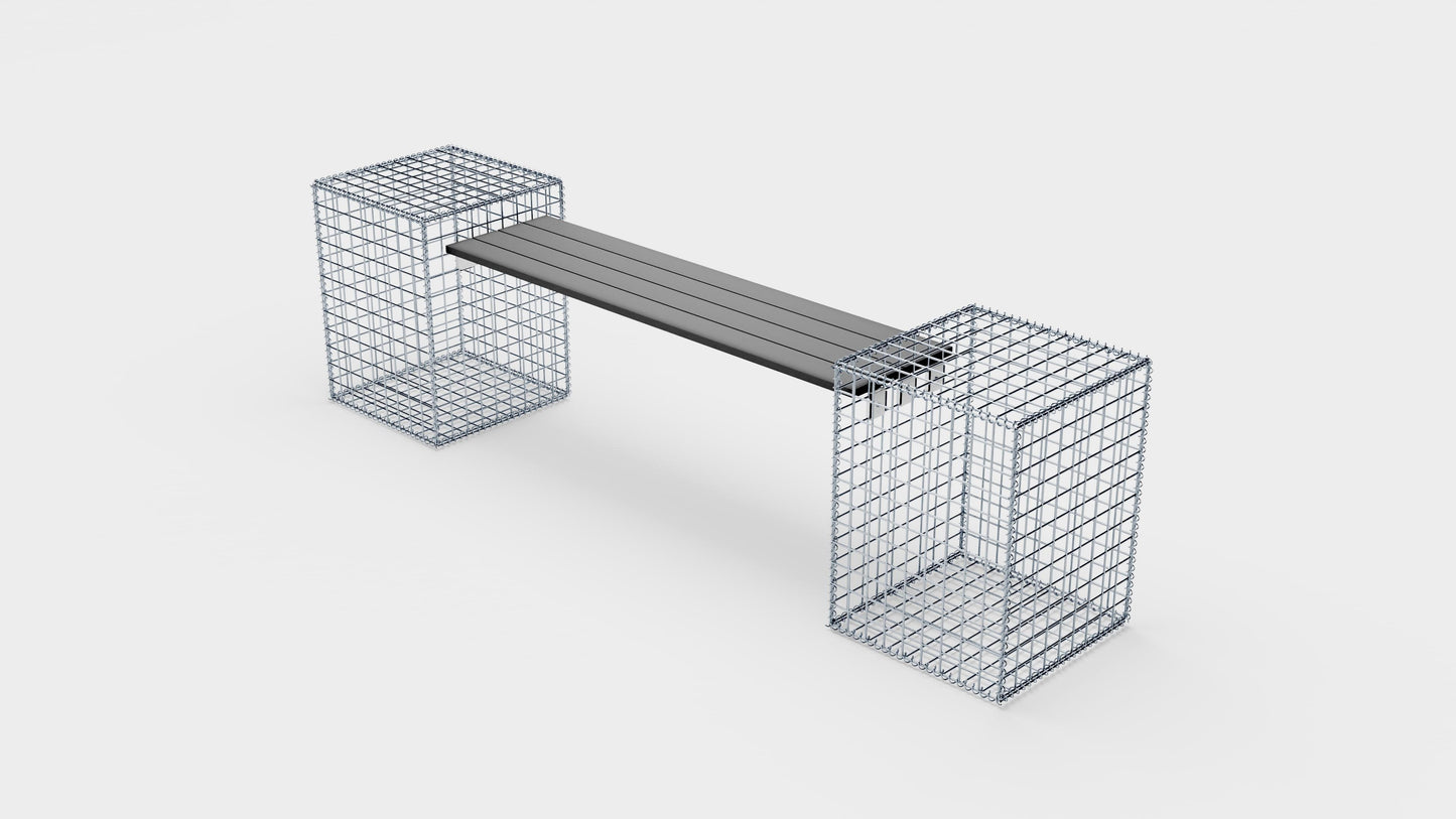 Banc en gabion avec 2 gabions en spirale, 205 cm de longueur x 60 cm de hauteur x 40 cm de profondeur, galvanisé, MW 5 x 5 cm, avec revêtement recyclé en anthracite