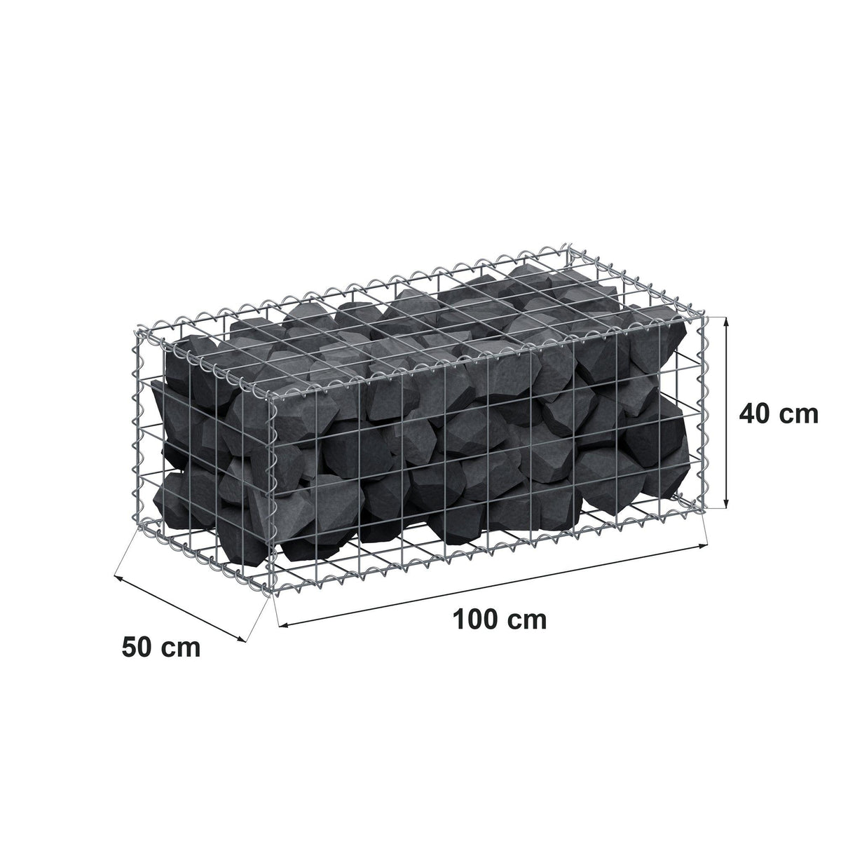 Gabione 100 cm x 40 cm x 50 cm (L x H x T), Maschenweite 10 cm x 10 cm, Spirale