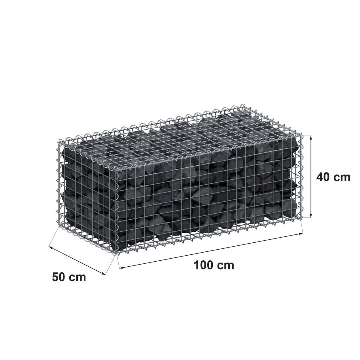 Gabion 100 cm x 40 cm x 50 cm (L x H x D), mesh size 5 cm x 5 cm, spiral