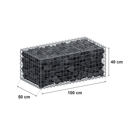 Gabion 100 cm x 40 cm x 50 cm (L x H x D), mesh size 5 cm x 5 cm, spiral