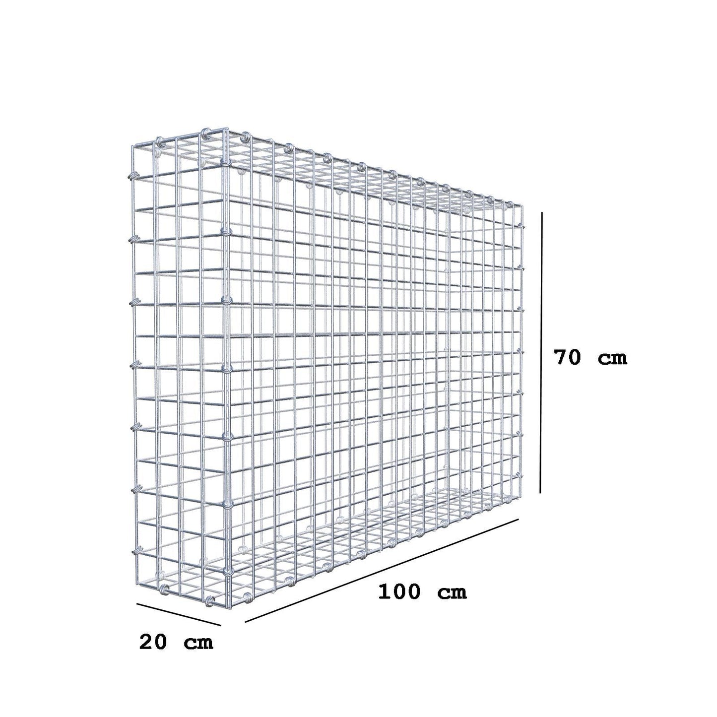 Gabbione 100 cm x 70 cm x 20 cm (L x H x P), maglia 5 x 5 cm, anello a spirale