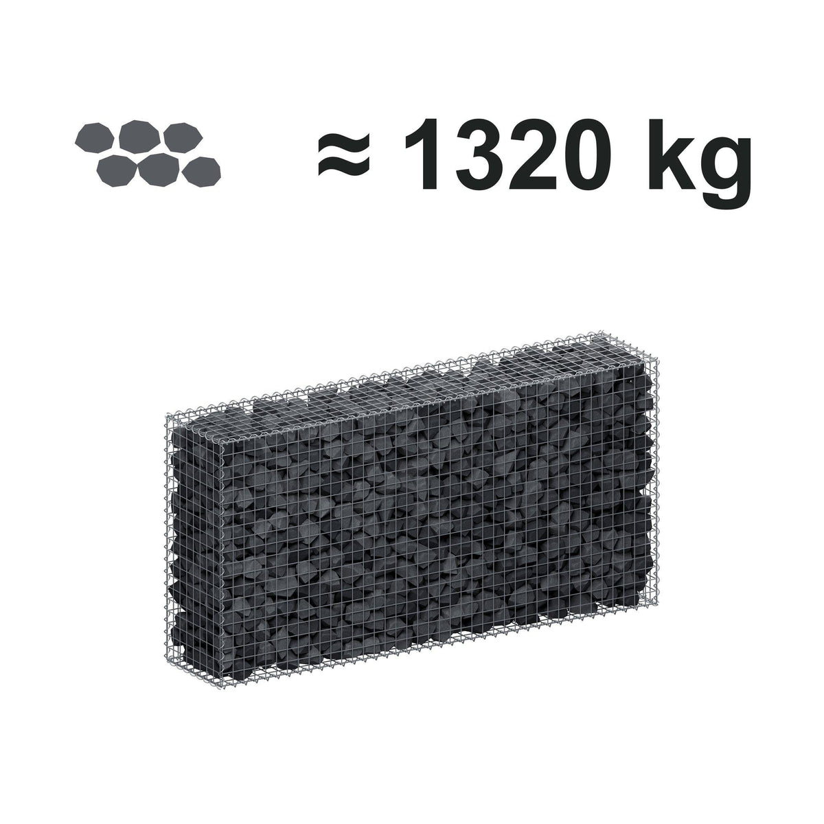 Gabion 200 cm x 100 cm x 40 cm (L x H x D), maskestørrelse 5 cm x 5 cm, spiral
