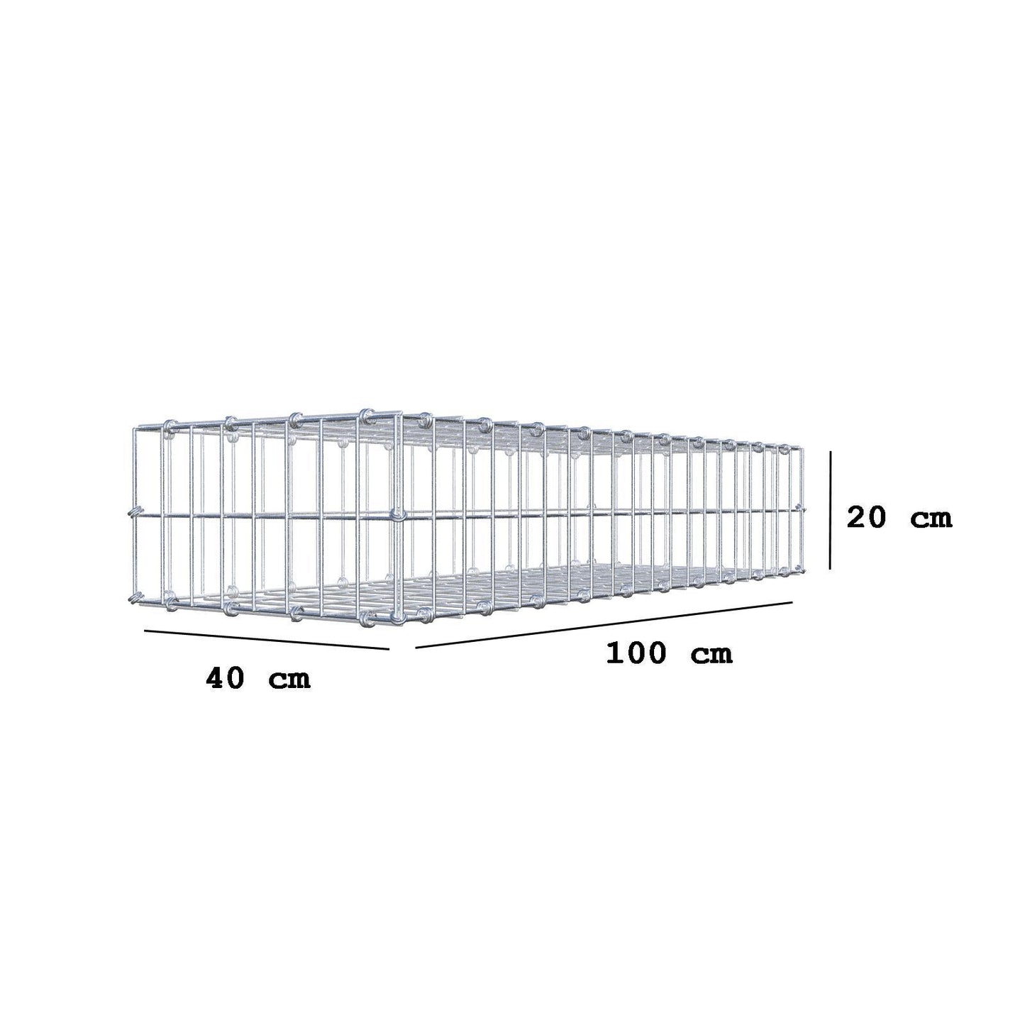 Gabion 100 cm x 20 cm x 40 cm (L x H x D), mesh size 5 x 10 cm, spiral ring