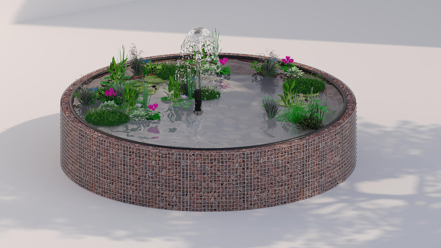 Schanskorf verhoogde vijver, rond, buitendiameter 202 cm, hoogte 80 cm, maaswijdte 5 x 5 cm, wanddikte 15 cm