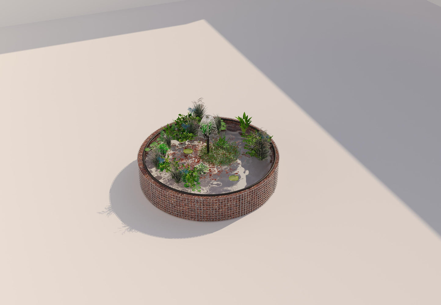 Gabion-hævedam rund, ydre diameter 262 cm, højde 50 cm, maskestørrelse 5 x 5 cm, vægtykkelse 15 cm