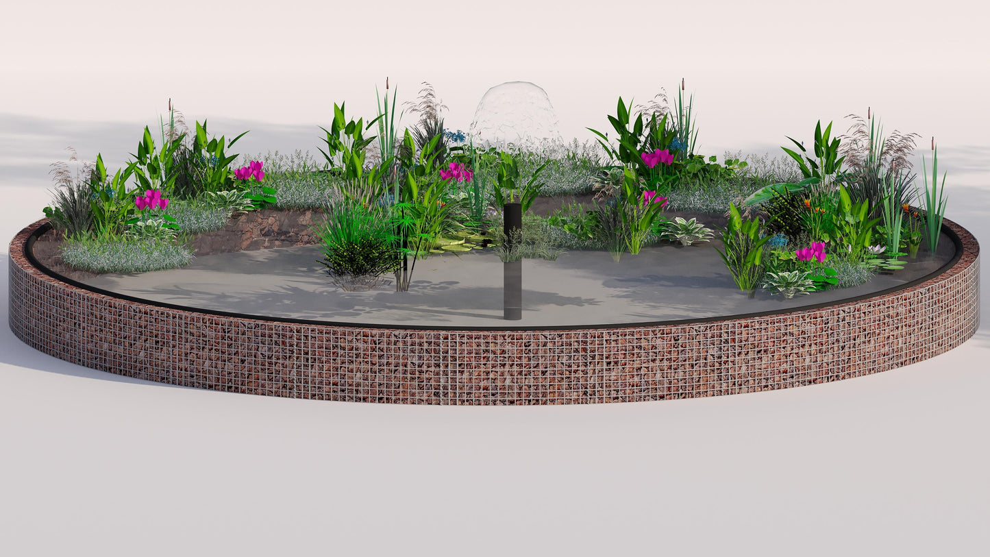 Gabion raised pond round, outer diameter 322 cm, height 50 cm, mesh size 5 x 5 cm, wall thickness 15 cm