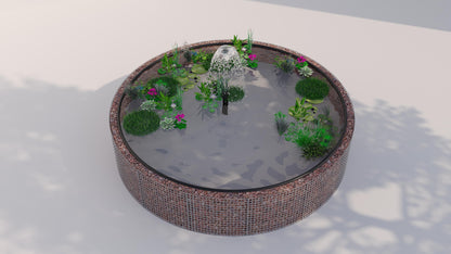 Schanskorf verhoogde vijver, rond, buitendiameter 202 cm, hoogte 80 cm, maaswijdte 5 x 5 cm, wanddikte 15 cm