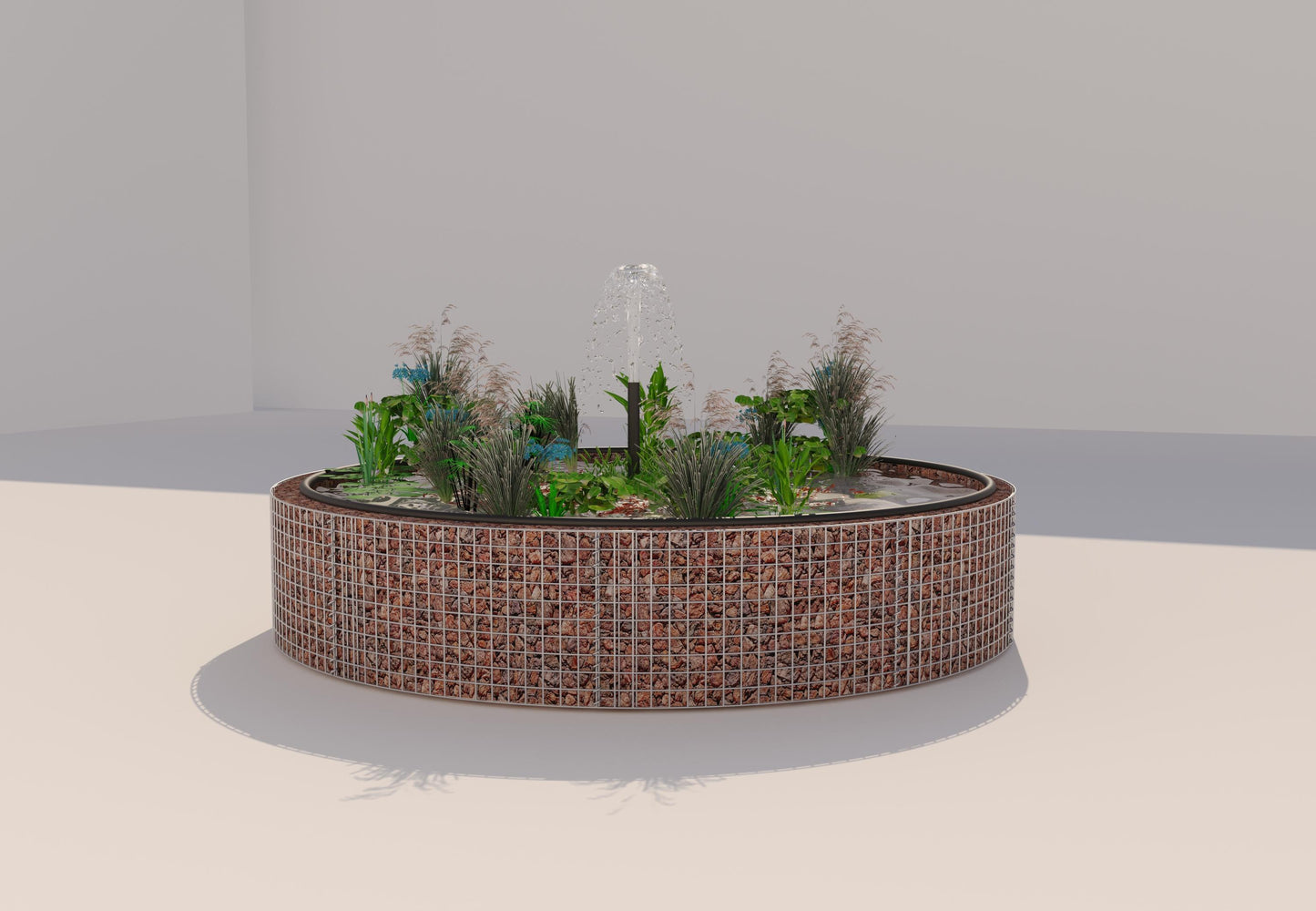 Gabion-hævedam rund, ydre diameter 262 cm, højde 50 cm, maskestørrelse 5 x 5 cm, vægtykkelse 15 cm