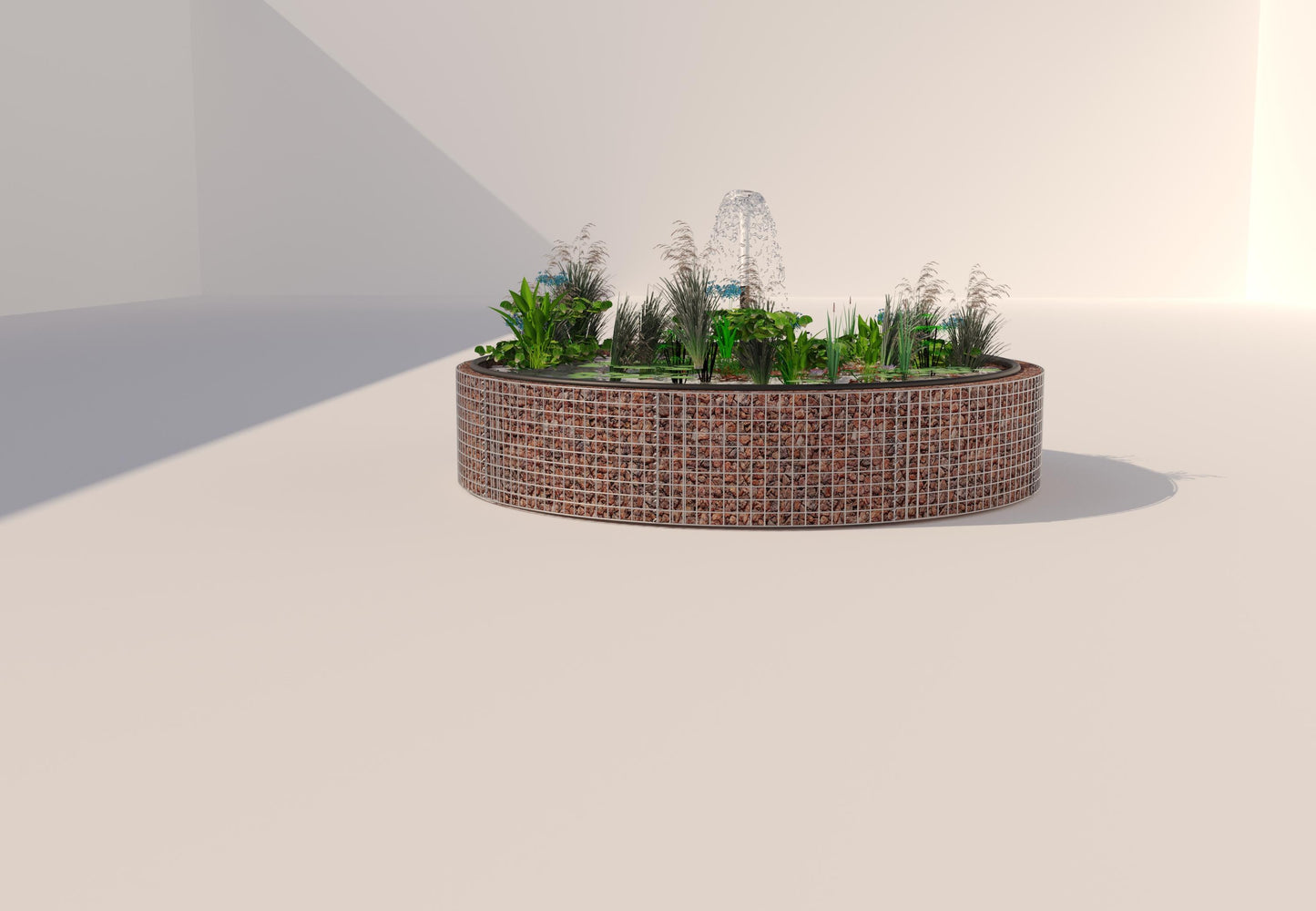 Gabion-hævedam rund, ydre diameter 262 cm, højde 50 cm, maskestørrelse 5 x 5 cm, vægtykkelse 15 cm