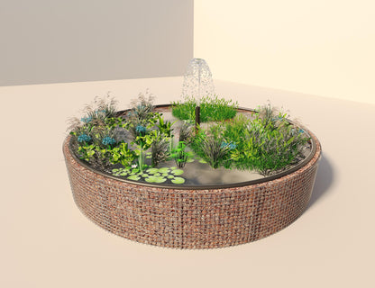 Gabion upphöjd damm rund, ytterdiameter 472 cm, höjd 80 cm, maskstorlek 5 x 5 cm, väggtjocklek 15 cm