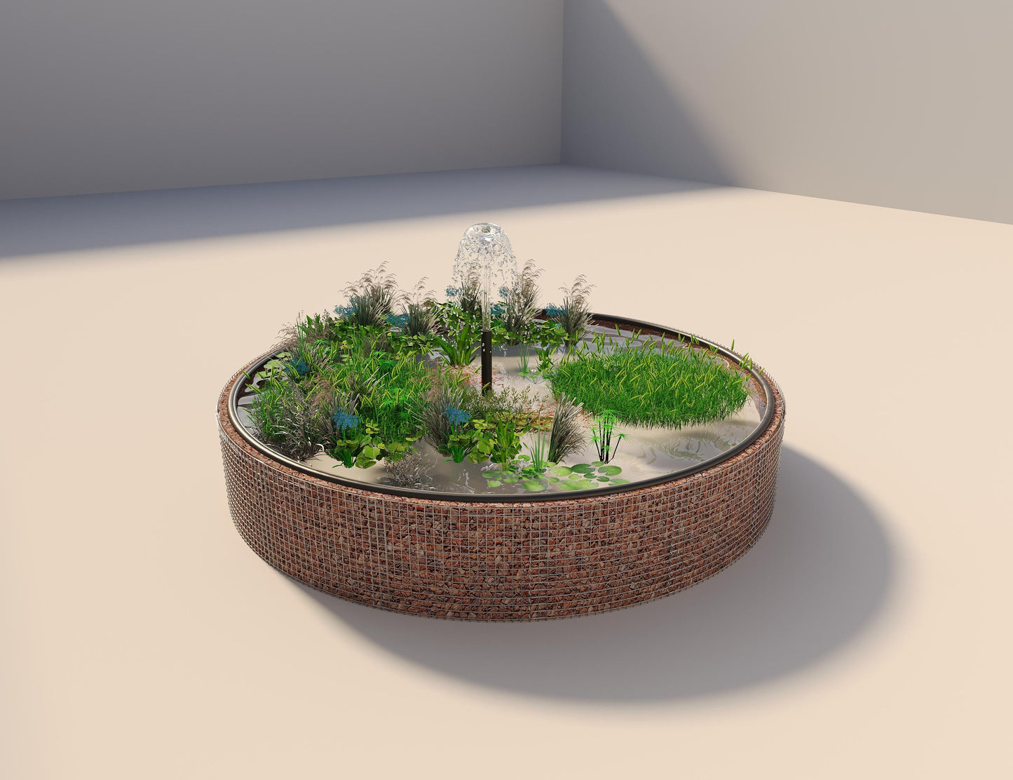 Gabion upphöjd damm rund, ytterdiameter 472 cm, höjd 80 cm, maskstorlek 5 x 5 cm, väggtjocklek 15 cm